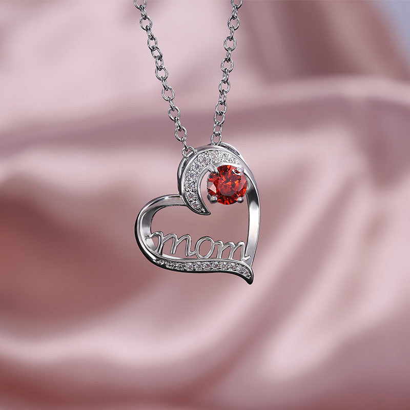 Women's Mom Heart Claw Necklace with Zircon