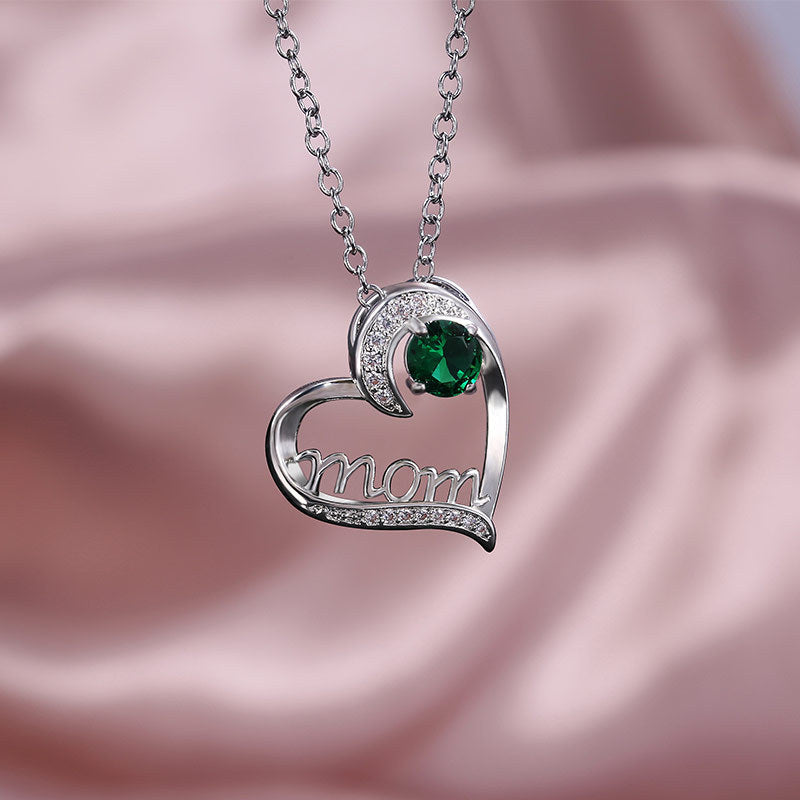 Women's Mom Heart Claw Necklace with Zircon