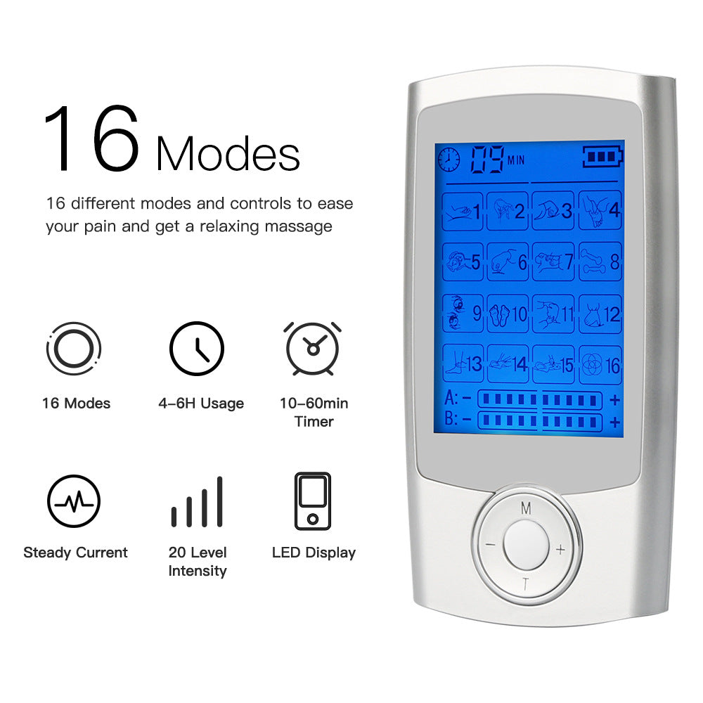 16 Mode Pulse Massage Body Muscle Pain Relief Shock Wave Digital Physiotherapy TENS Machine