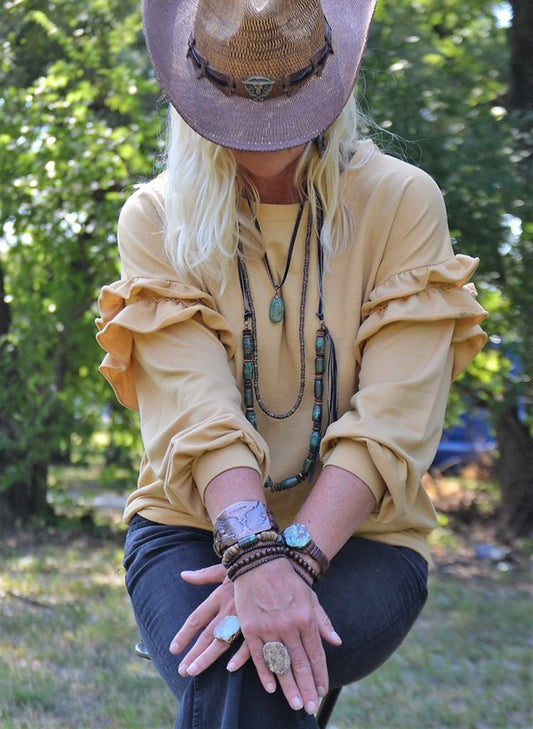 Leather Necklace with Turquoise Pendant-Brown