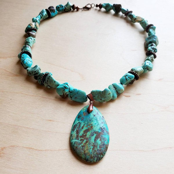 Women's Chunky Turquoise Necklace Teardrop Pendant