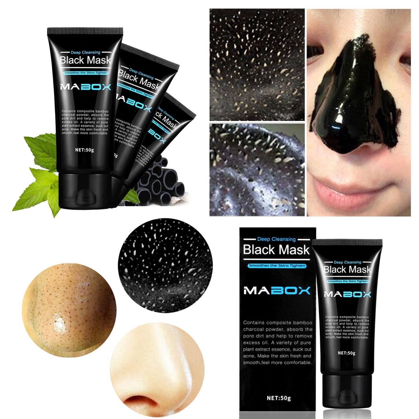 Mabox Black Mask Peel Off Bamboo Charcoal Purifying Blackhead Remover Mask Deep Cleansing for AcneScars Blemishes WrinklesFacial