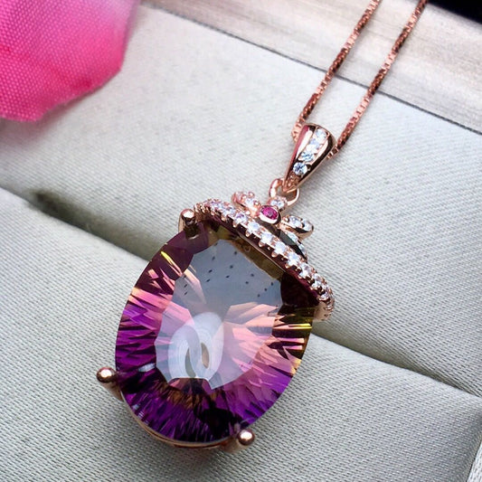 Women's Genuine Amethyst Precious Stone Pendant S925 Silver Necklace