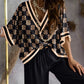 Women's Printed Batwing Sleeve Casual Top and Wide Leg Pants Set