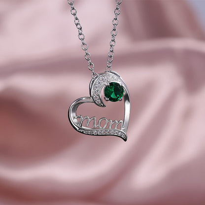 Women's Mom Heart Claw Necklace with Zircon