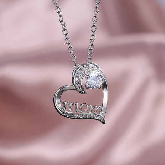 Women's Mom Heart Claw Necklace with Zircon