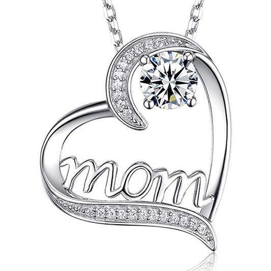 Women's Mom Heart Claw Necklace with Zircon