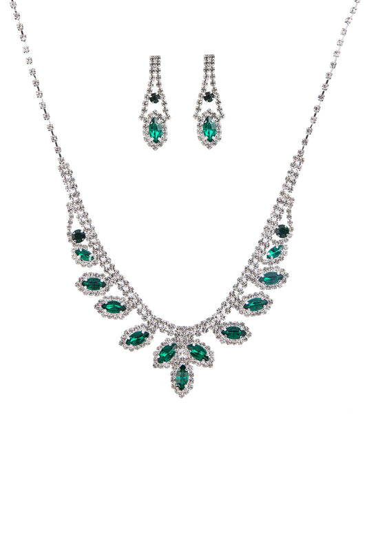 Women's Rhinestone Marquise Wedding Necklace And Earring Set