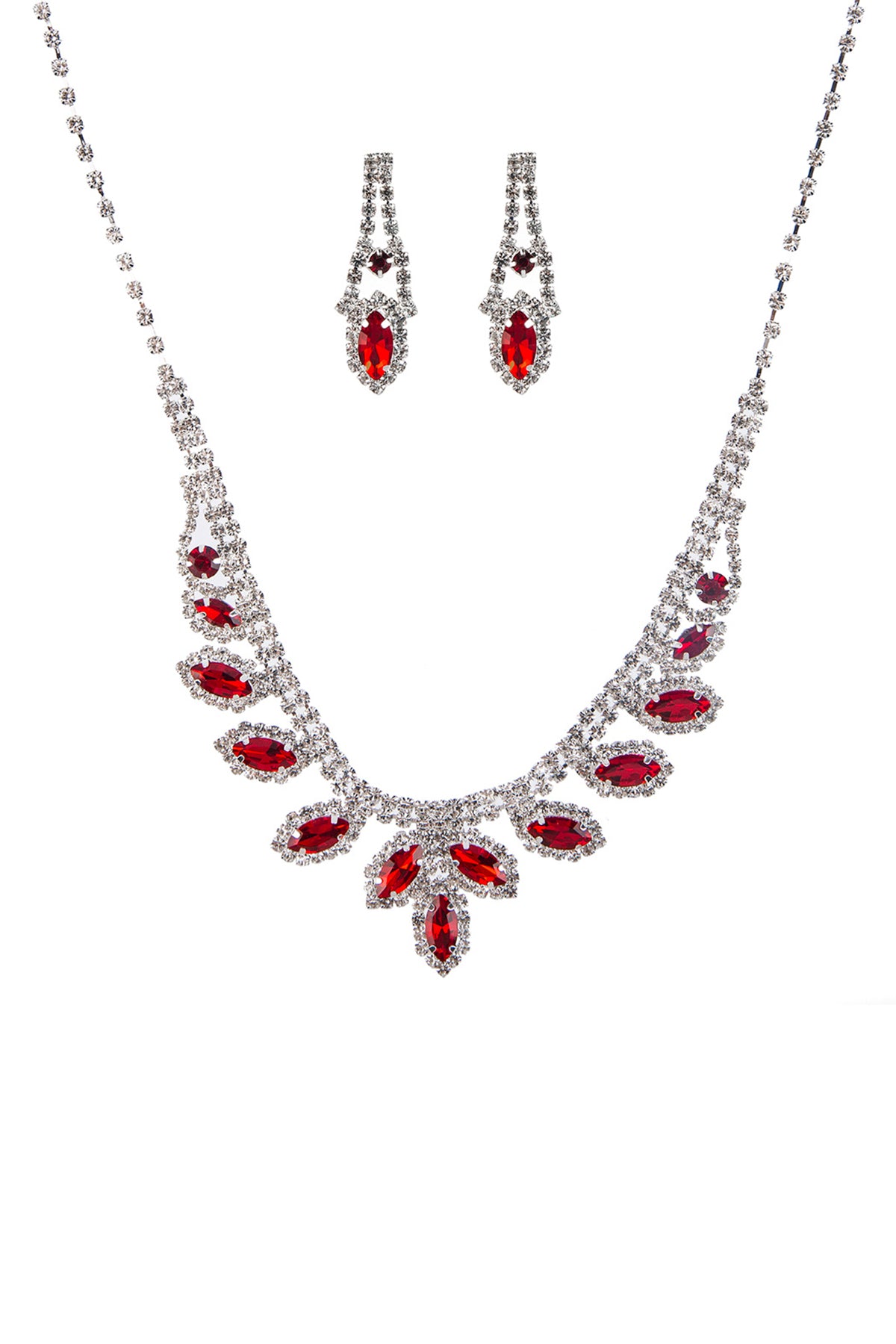 Women's Rhinestone Marquise Wedding Necklace And Earring Set