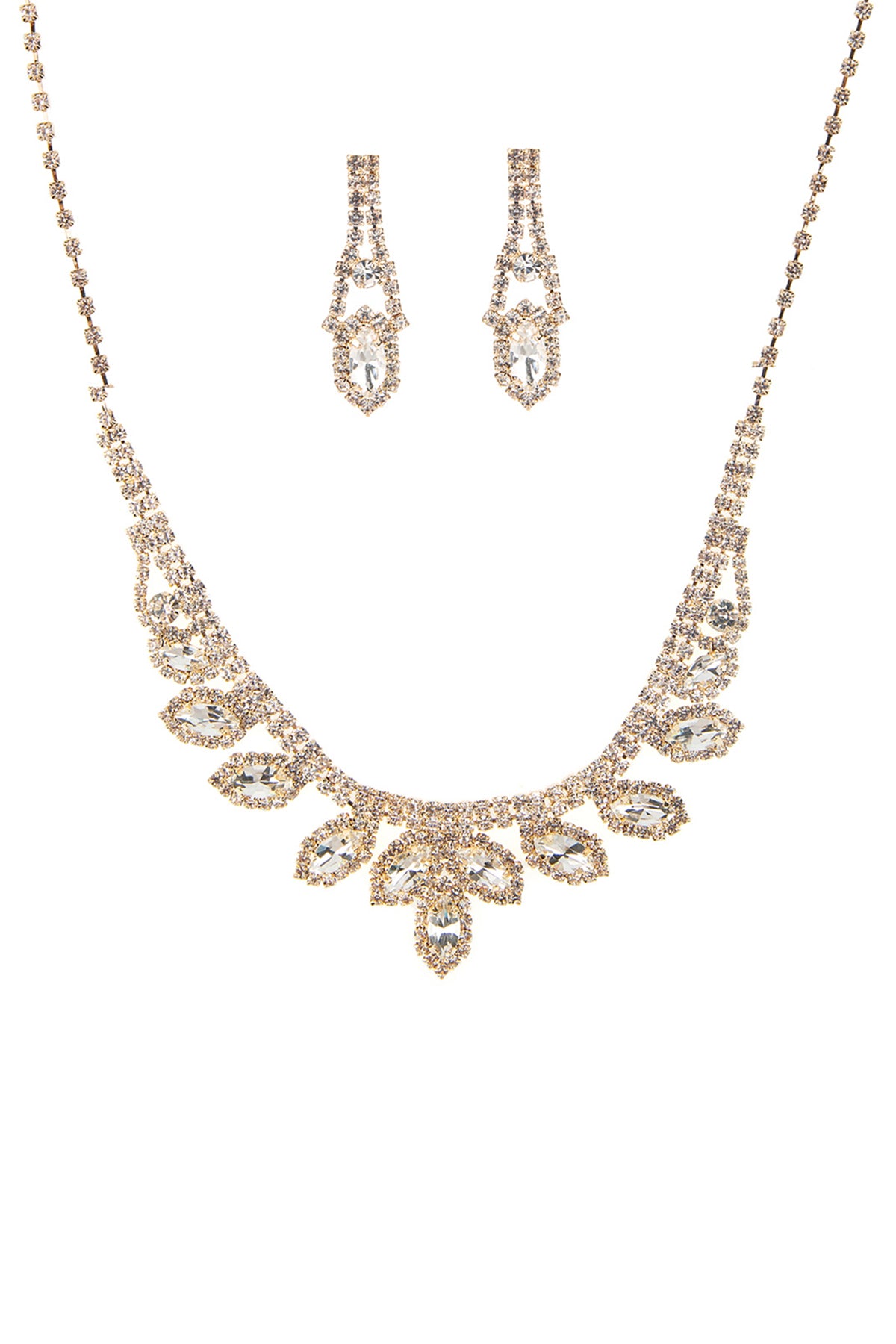 Women's Rhinestone Marquise Wedding Necklace And Earring Set